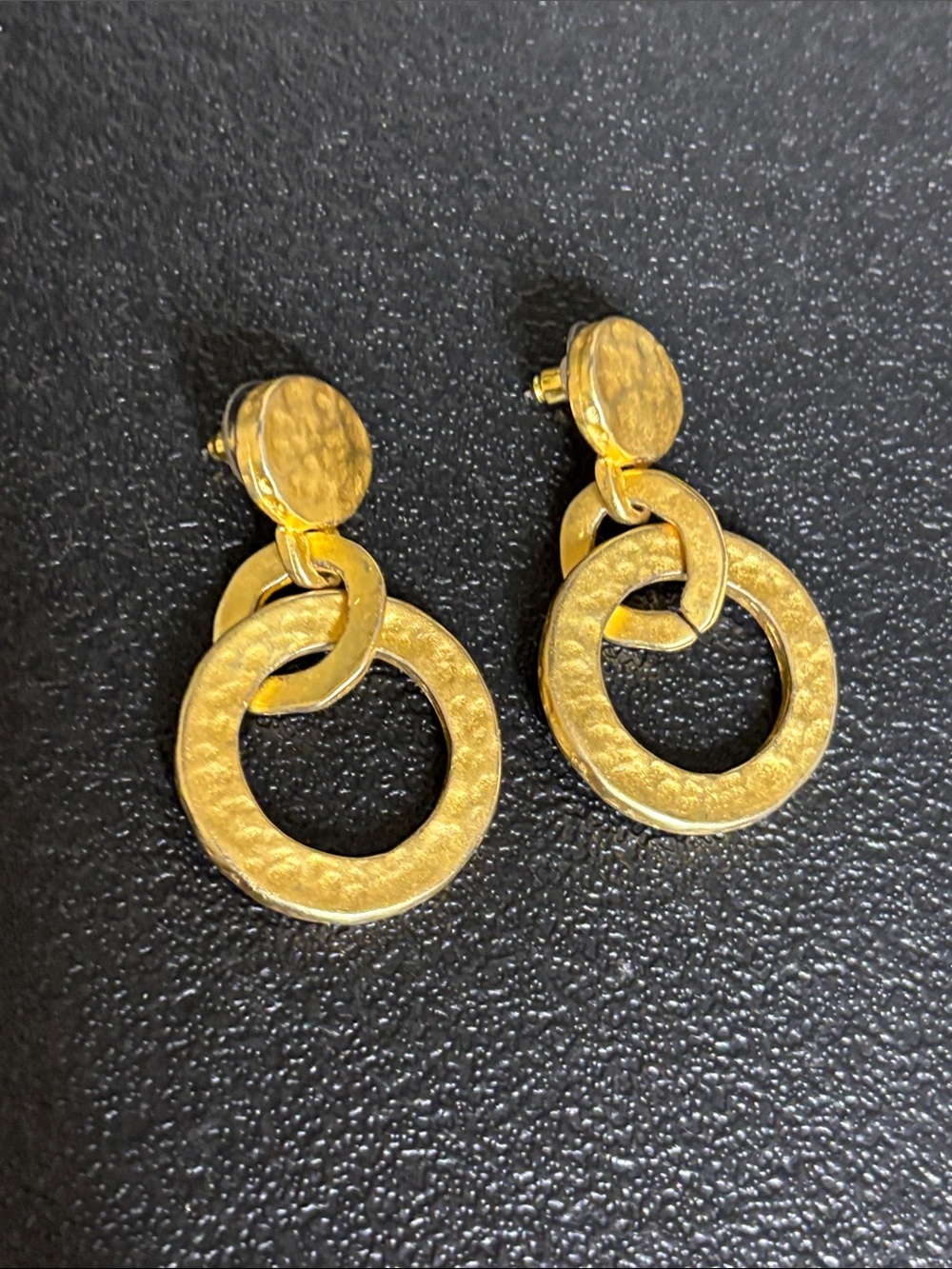 Gold-Tone Double Hoop Drop Luxurious Earrings Women Jewelry Statement